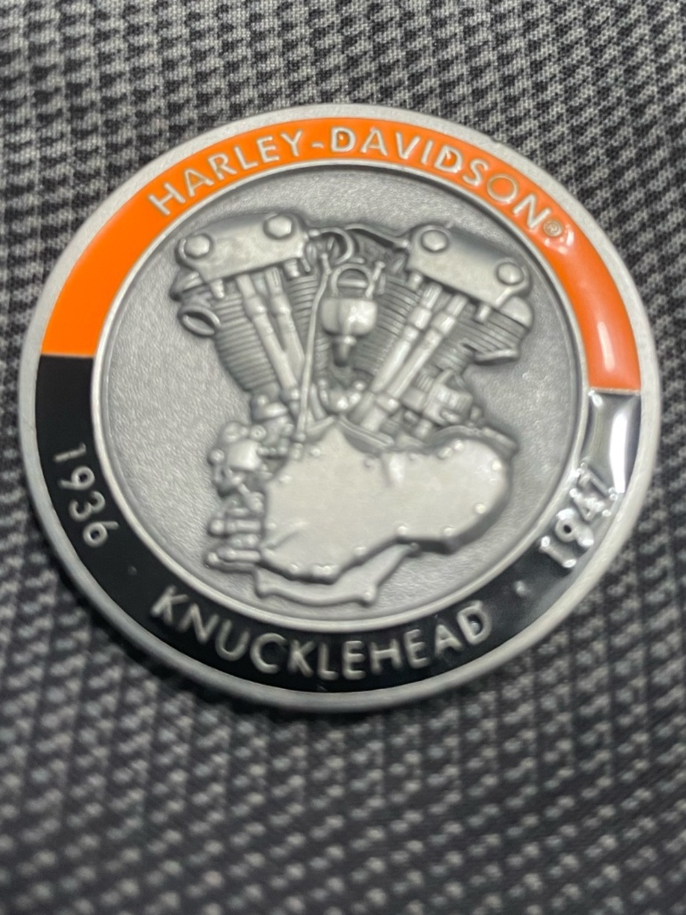 Harley-Davidson Silver Challenge Coin with Orange & Black Accents